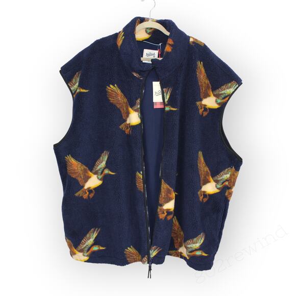 NEW 4XL Tall Woolrich x Target Duck Print Fleece Vest Navy Full-Zip - Picture 12 of 14